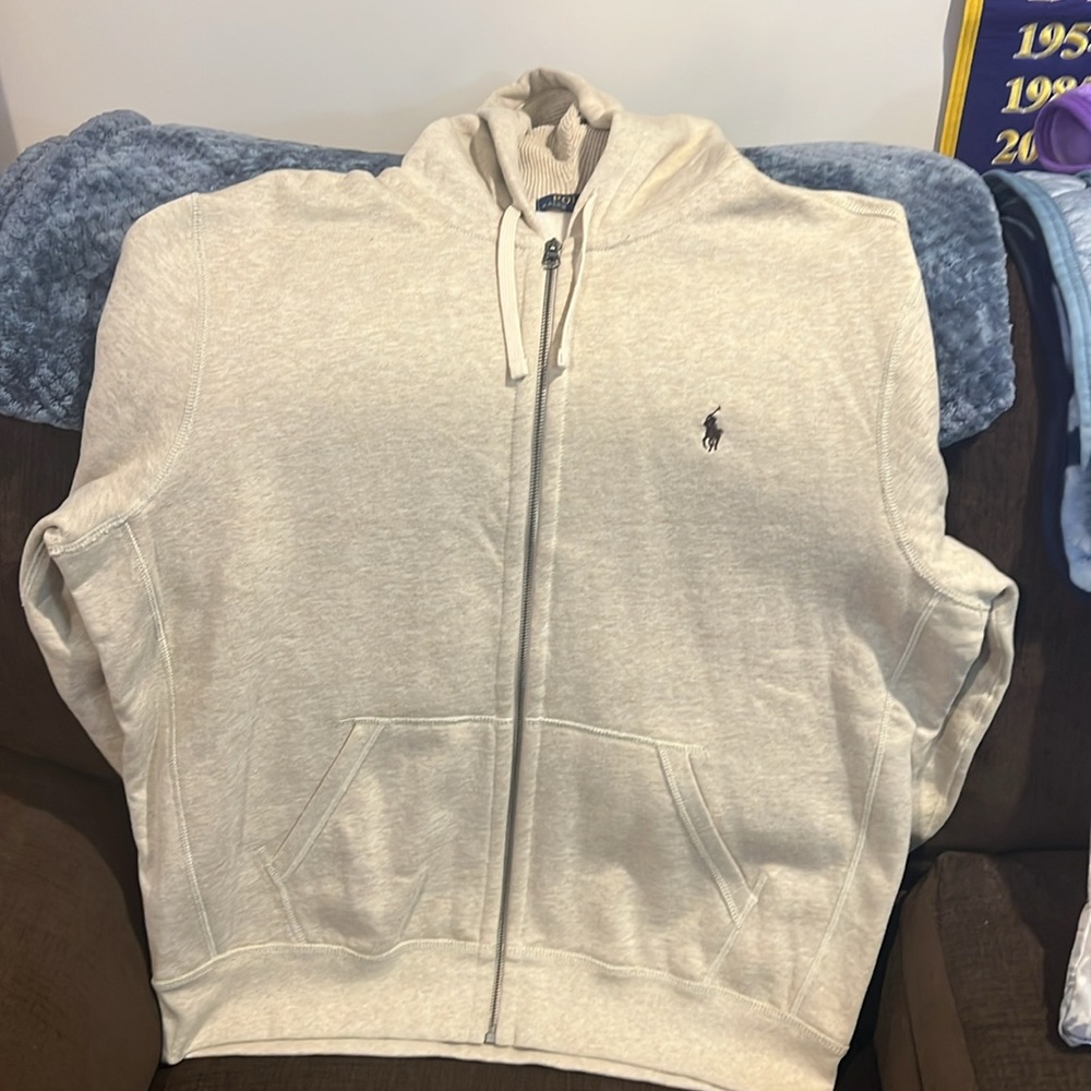 Polo by Ralph Lauren Men's Cream Full Zip Thick Lined Hoodie - Picture 7 of 9